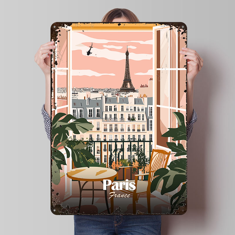 Men'S Accessories Paris - Parijs Balkon View Metalen Poster Aangepaste