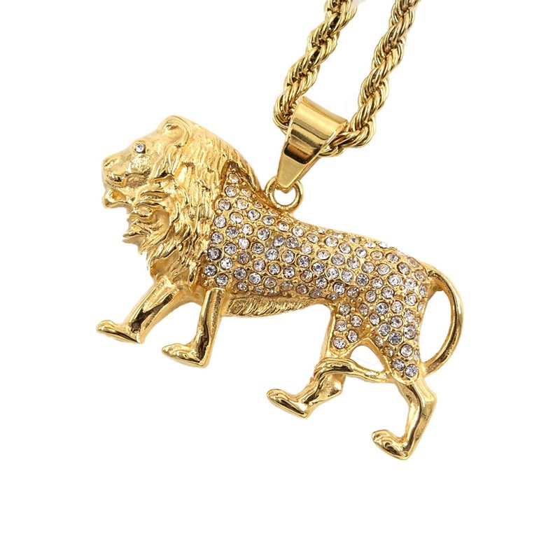 Men Accessories Singapore - Hiphop-kettingen met kristallen ingelegde leeuwenhangers en