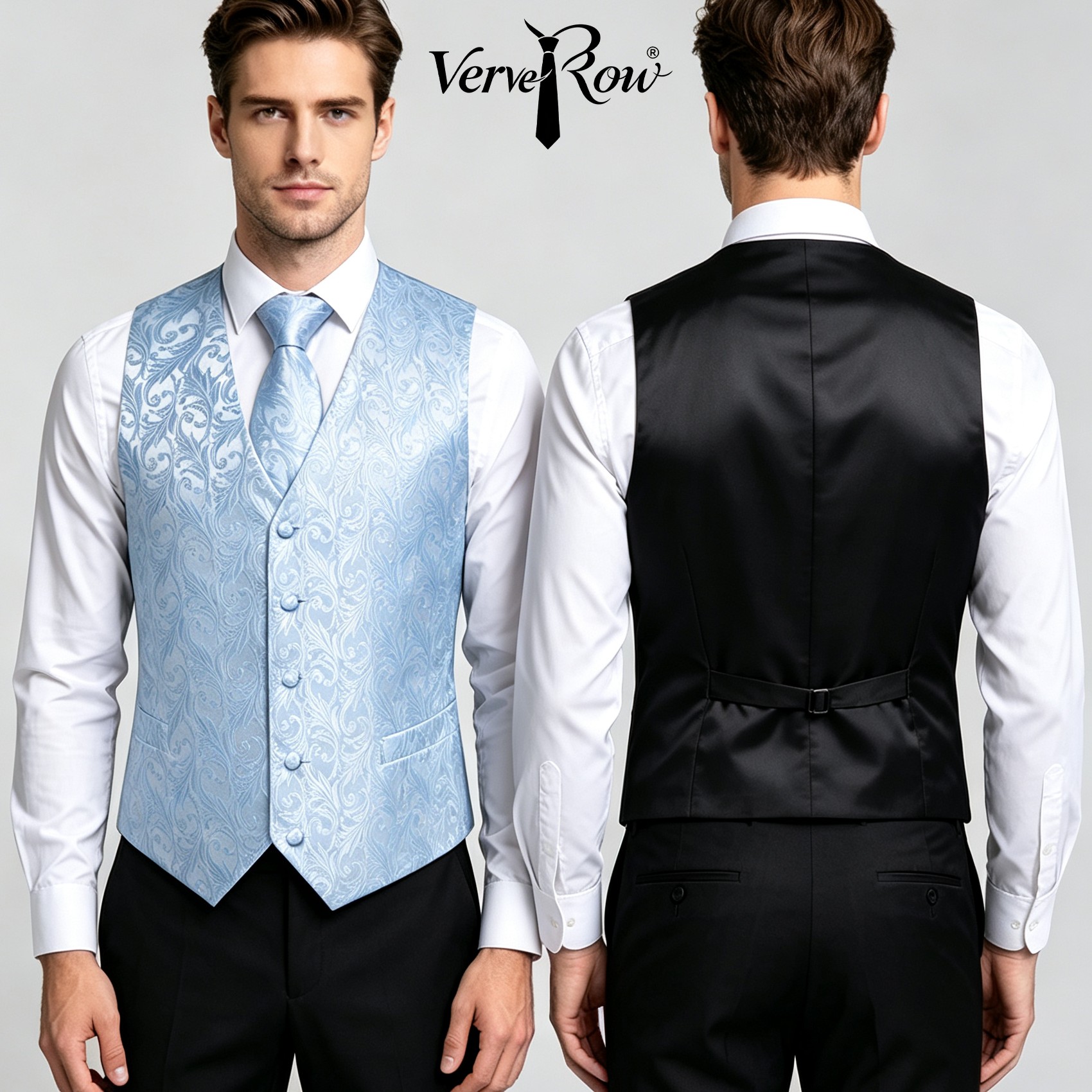 Men'S Accessories Office - Lichtblauw Jacquard Vest Stropdas Zakdoek 3-delige