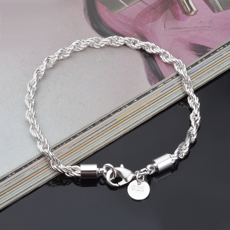Men Accessories Singapore - 4MM verzilverde gedraaide touw armband sieraden