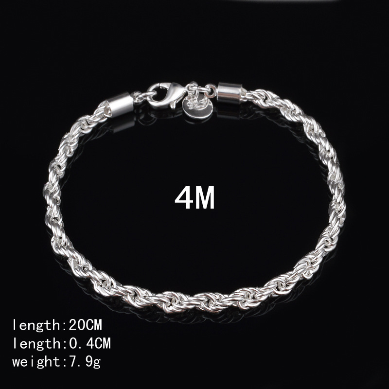 4MM verzilverde gedraaide touw - Men Accessories Singapore recensie en prijs